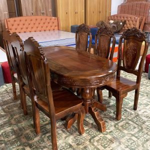 Bộ Bàn Ăn Gỗ Tự Nhiên Mặt Oval Kèm 6 Ghế Mới 99%