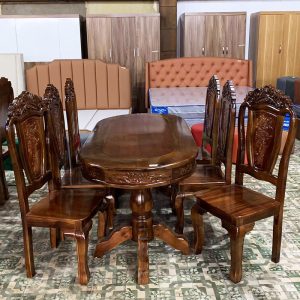 Bộ Bàn Ăn Gỗ Tự Nhiên Mặt Oval Kèm 6 Ghế Mới 99%