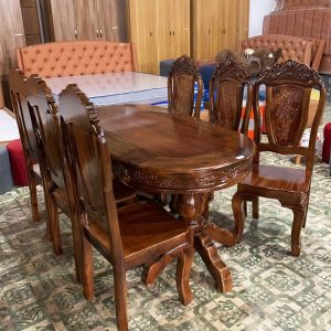 Bộ Bàn Ăn Gỗ Tự Nhiên Mặt Oval Kèm 6 Ghế Mới 99%