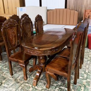 Bộ Bàn Ăn Gỗ Tự Nhiên Mặt Oval Kèm 6 Ghế Mới 99%