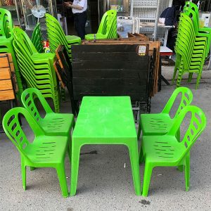 Bộ Bàn Ghế Nhựa Quán Ăn Màu Xanh Cũ