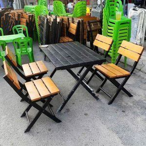 Bộ Bàn Ghế Quán Ăn Mặt Gỗ Chân Sắt Xếp Gọn Cũ