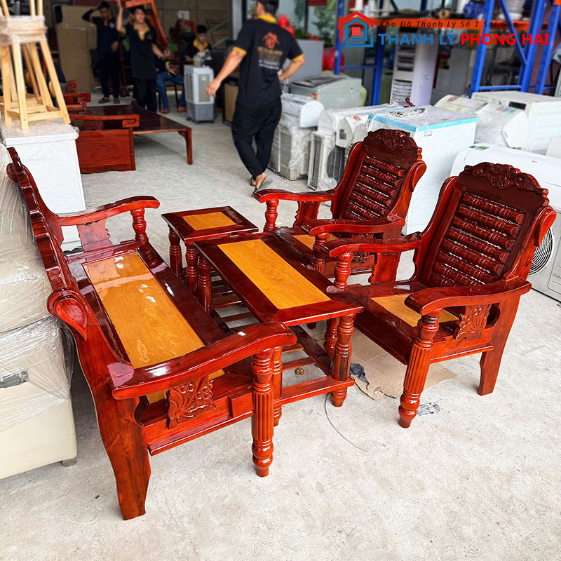 bo-ban-ghe-salon-go-kieu-thung-1 Bộ Bàn Ghế Salon Gỗ Kiểu Thùng 5 Món Mới 99%