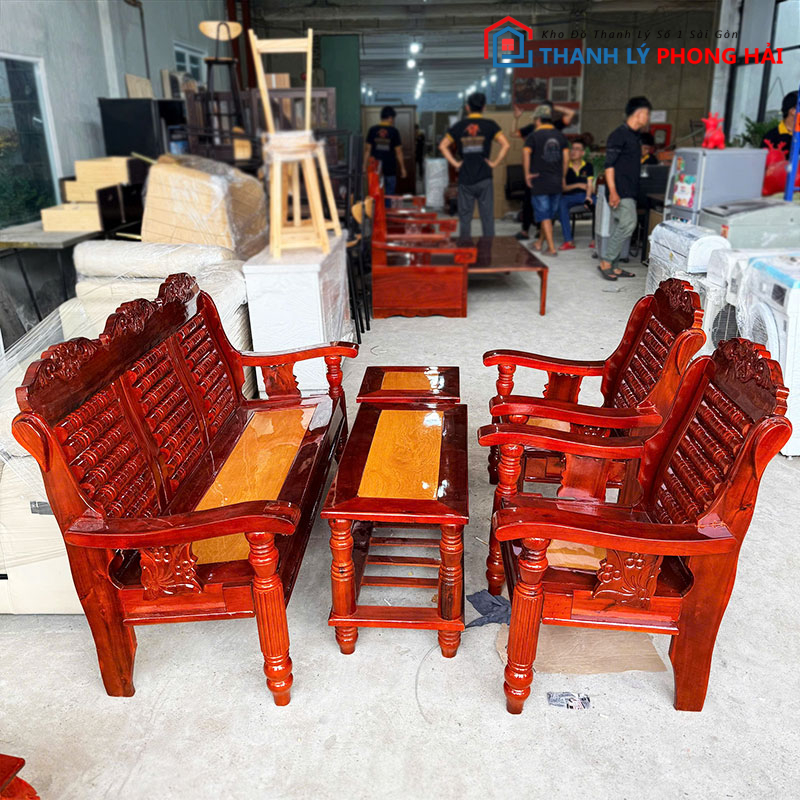 bo-ban-ghe-salon-go-kieu-thung-2 Bộ Bàn Ghế Salon Gỗ Kiểu Thùng 5 Món Mới 99%