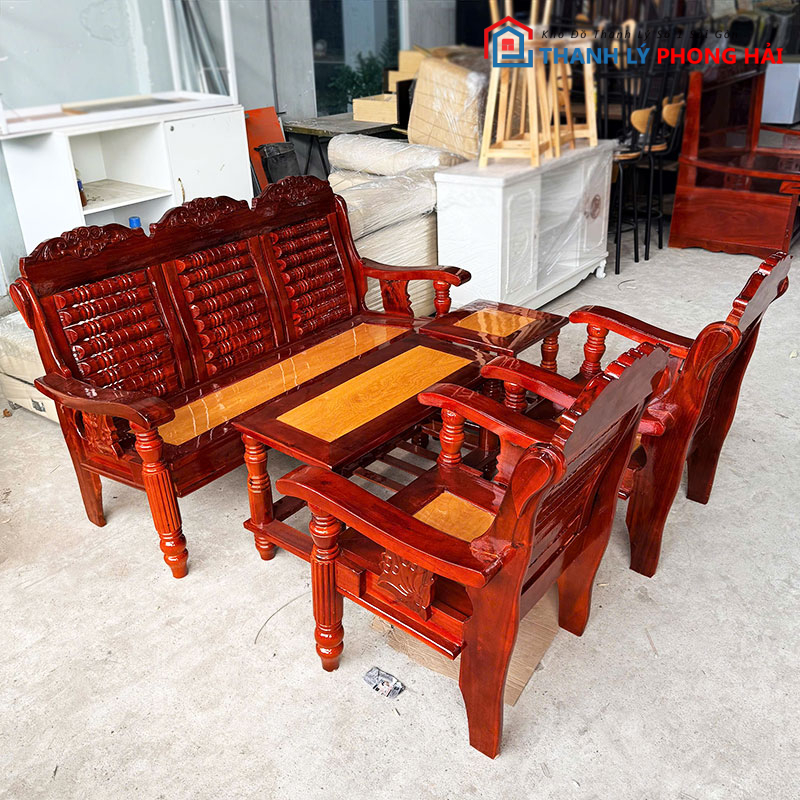 bo-ban-ghe-salon-go-kieu-thung-3 Bộ Bàn Ghế Salon Gỗ Kiểu Thùng 5 Món Mới 99%
