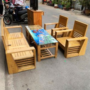Bộ Bàn Ghế Salon Gỗ Tự Nhiên 5 Món Cũ