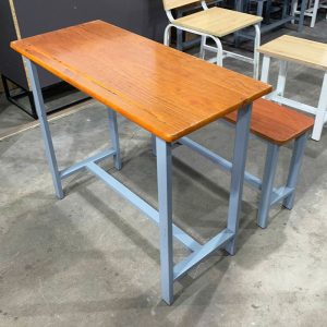 Bộ Bàn Học Chân Sắt 90cm Mặt Gỗ Cũ