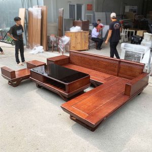 Bộ Salon Gỗ Tự Nhiên Góc L Sang Trọng Cũ