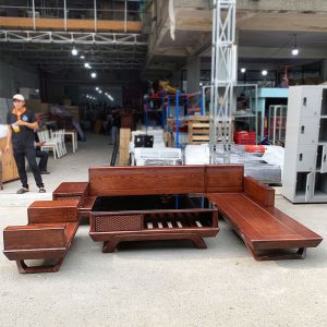 Bộ Salon Gỗ Tự Nhiên Góc L Sang Trọng Cũ