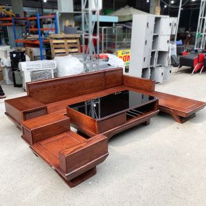 Bộ Salon Gỗ Tự Nhiên Góc L Sang Trọng Cũ