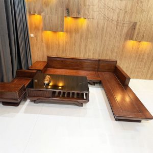 Bộ Salon Gỗ Tự Nhiên Góc L Sang Trọng Cũ