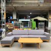 Bộ Sofa Bọc Vải Bố Màu Xám 3m2 Kèm Bàn Gỗ Cũ