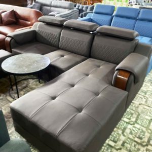 Thanh Lý Bộ Sofa Góc L Bọc Da Tay Ốp Gỗ Mới 99%