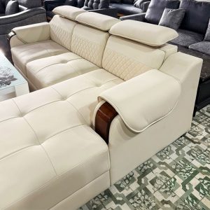 Thanh Lý Bộ Sofa Góc L Bọc Da Tay Ốp Gỗ Mới 99%