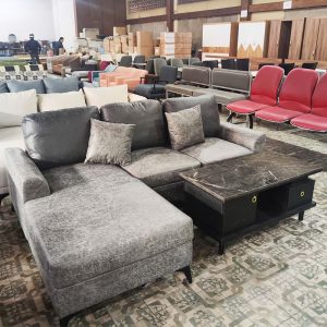Bộ Sofa Góc L Màu Xám Kèm Bàn Mặt Vân Đá Mới 99%