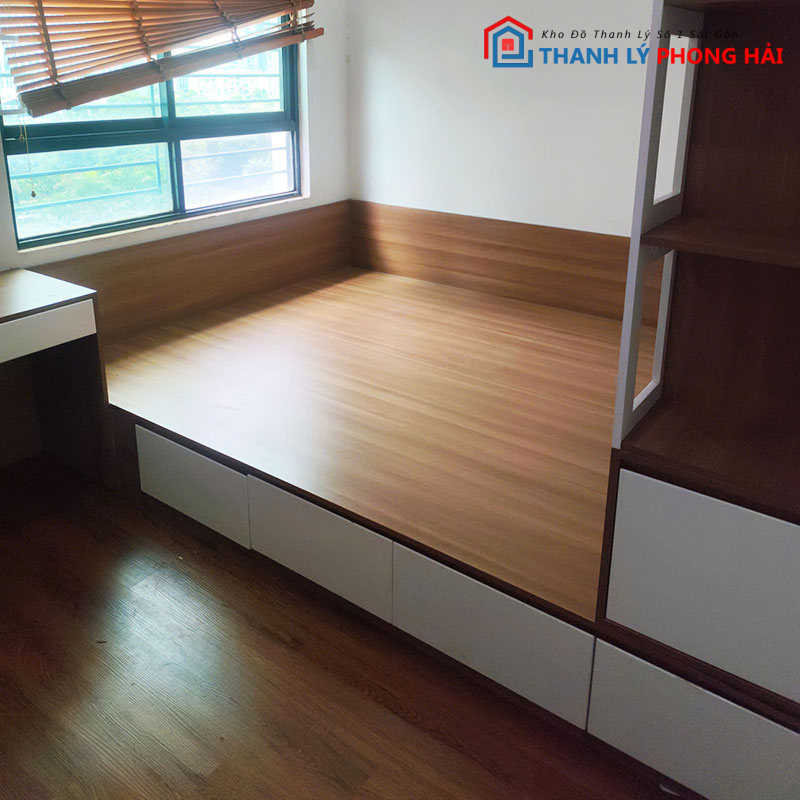 giuong-lien-tu-go-mdf-cua-lua-kem-ke-3 Giường Liền Tủ Gỗ MDF Cửa Lùa Kèm Kệ Trưng Bày Cũ