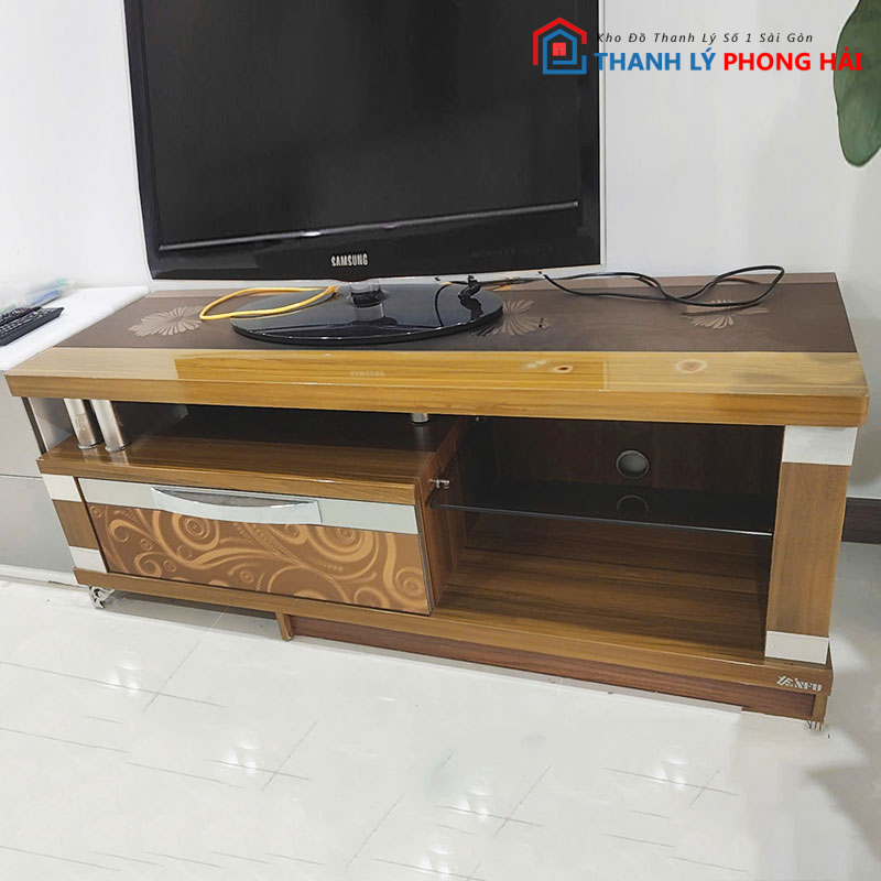 ke-tivi-go-mdf-1m2-kem-mat-kinh-cu-2 Kệ Tivi Gỗ MDF 1m2 Kèm Mặt Kính Cũ