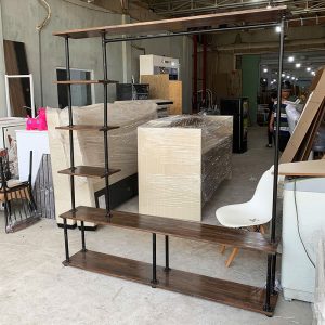 Kệ Trưng Bày Decor 1m8 Khung Sắt Mặt Gỗ Cũ