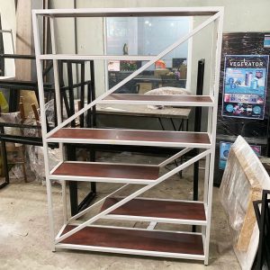 Kệ Trưng Bày Khung Sắt 1m2 Mặt Gỗ Cũ