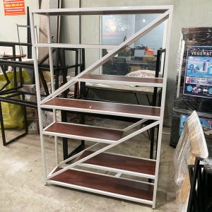 Kệ Trưng Bày Khung Sắt 1m2 Mặt Gỗ Cũ