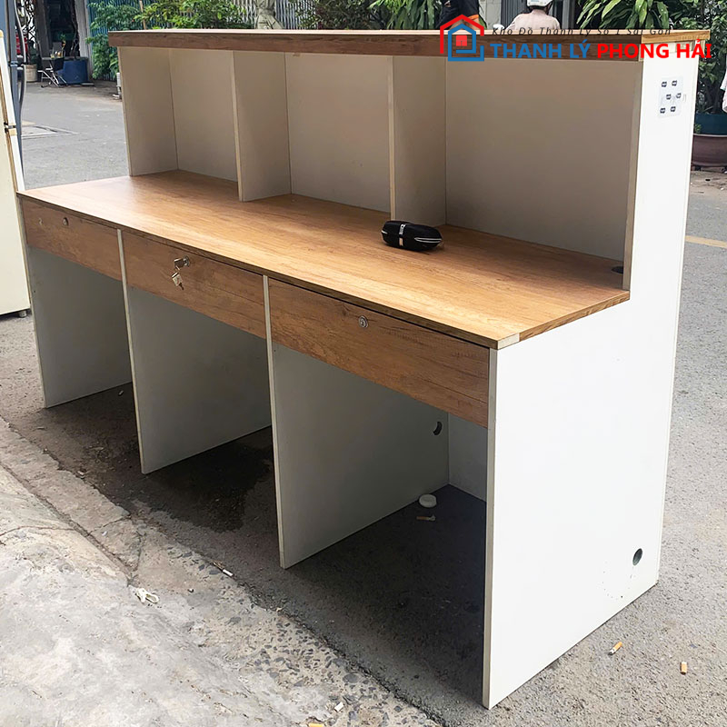 quay-le-tan-2m-go-mdf-3 Quầy Lễ Tân 2m Gỗ MDF 3 Chỗ Cũ