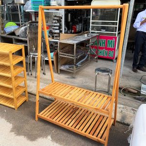 Sào Treo Đồ Gỗ Tự Nhiên Có 2 Kệ Cũ