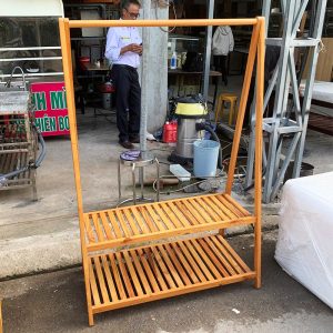 Sào Treo Đồ Gỗ Tự Nhiên Có 2 Kệ Cũ