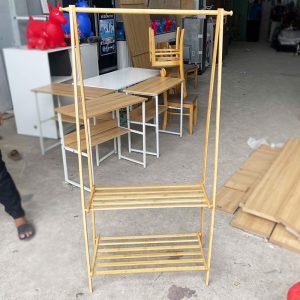 Sào Treo Đồ Gỗ Tự Nhiên Có 2 Kệ Cũ
