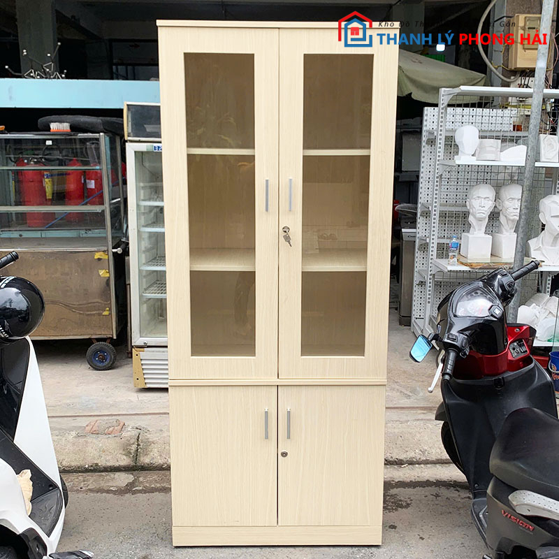tu-ho-so-go-2-canh-kinh-80cm-cu-3 Tủ Hồ Sơ Gỗ 2 Cánh Kính 80cm Cũ
