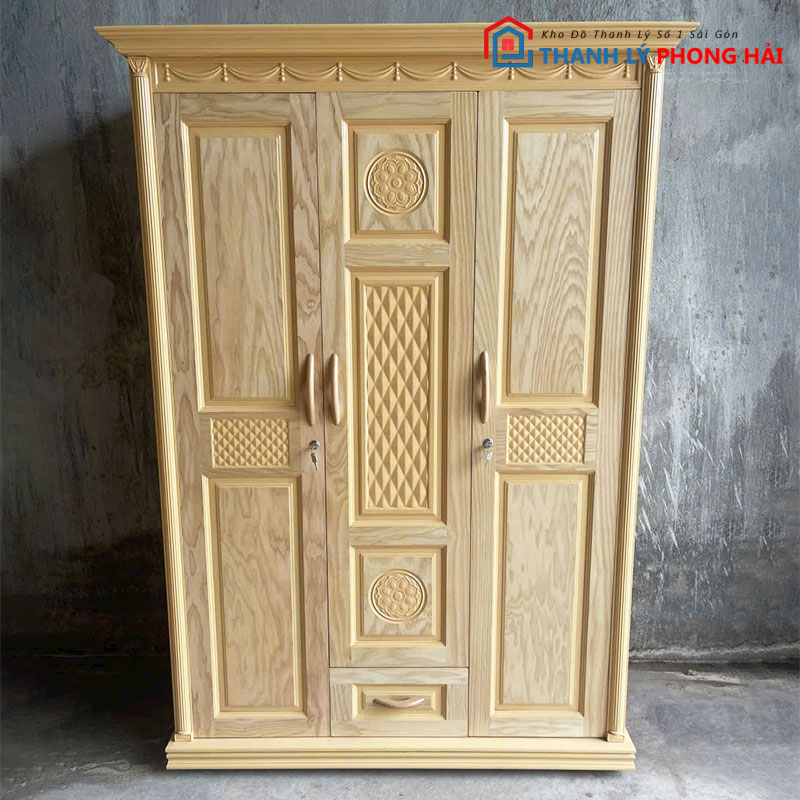 tu-quan-ao-3-canh-phu-soi-3 Tủ Quần Áo 3 Cánh Phủ Sồi Mới 99% (Nhiều Mẫu)