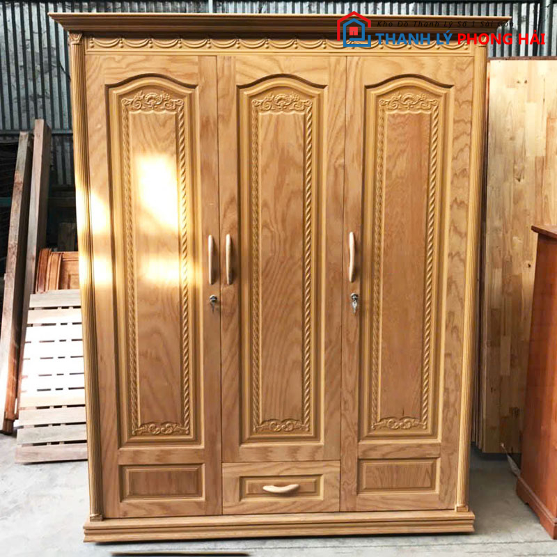 tu-quan-ao-3-canh-phu-soi-5 Tủ Quần Áo 3 Cánh Phủ Sồi Mới 99% (Nhiều Mẫu)