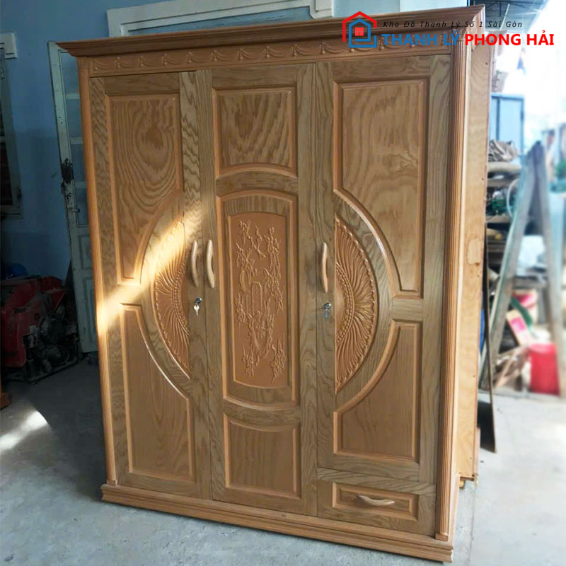 tu-quan-ao-3-canh-phu-soi-6 Tủ Quần Áo 3 Cánh Phủ Sồi Mới 99% (Nhiều Mẫu)