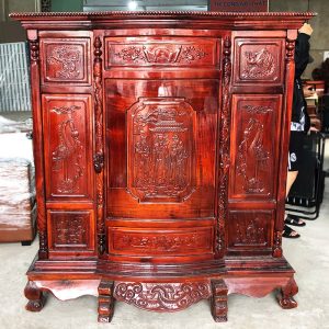 Tủ Thờ Gỗ Tự Nhiên 1m44 Chạm Phúc Lộc Thọ Cũ