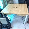 Bàn Đôi Chân Sắt Oval Mặt Gỗ Cũ