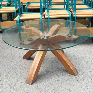 Bàn Sofa Chân Gỗ Mặt Kính Tròn Cũ