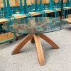 Bàn Sofa Chân Gỗ Mặt Kính Tròn Cũ
