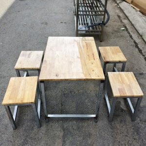 Bộ Bàn Ăn 50cm Mặt Gỗ Chân Sắt Chữ U Cũ
