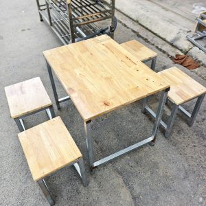 Bộ Bàn Ăn 50cm Mặt Gỗ Chân Sắt Chữ U Cũ
