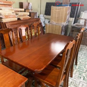 Bộ Bàn Ăn Gỗ Tự Nhiên Kèm 8 Ghế Kiểu Vuông Mới 99%