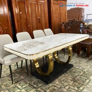 Bộ Bàn Ăn Mặt Đá 1m8 Kèm 8 Ghế Mới 99%