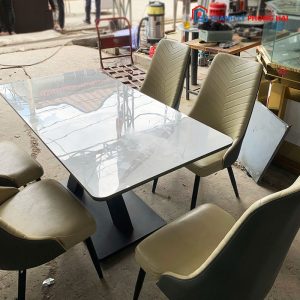 Bộ Bàn Ăn Mặt Đá Kèm Ghế Bọc Da Cũ