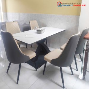 Bộ Bàn Ăn Mặt Đá Kèm Ghế Bọc Da Cũ