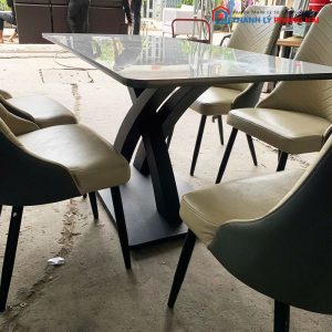 Bộ Bàn Ăn Mặt Đá Kèm Ghế Bọc Da Cũ