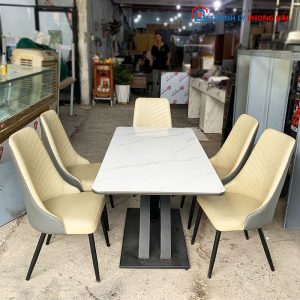 Bộ Bàn Ăn Mặt Đá Kèm Ghế Bọc Da Cũ