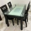 Bộ Bàn Ăn Mặt Kính Kèm 4 Ghế Gỗ Cũ