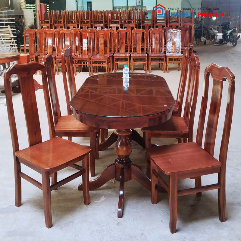 bo-ban-an-oval-kem-6-ghe-go Bộ Bàn Ăn Oval Kèm 6 Ghế Gỗ Tự Nhiên Mới 99%