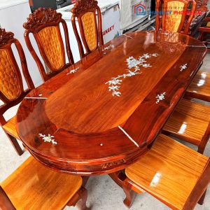 Thanh Lý Bộ Bàn Ăn Tràm Cẩn 8 Ghế Mới 99%