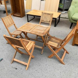 Bộ Bàn Ghế Cafe Gấp Gọn Gỗ Tự Nhiên Cũ