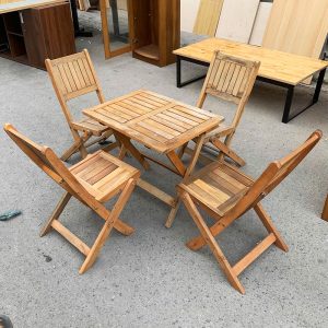Bộ Bàn Ghế Cafe Gấp Gọn Gỗ Tự Nhiên Cũ