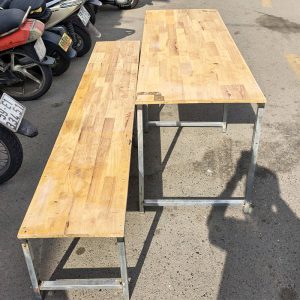 Bộ Bàn Ghế Học Sinh 1m6 Chân Sắt Mặt Gỗ Ghép Cũ